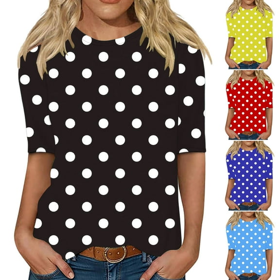 WRKEKC Long Sleeve Shirts for Women, Womens Long Sleeve T-Shirts, Women's Elbow-Length Short Sleeve Printed Casual Pullover Loose Blouse Shirts