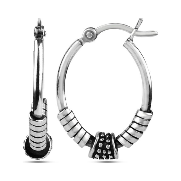 LeCalla 925 Sterling Silver Hypoallergenic Light-Weight Oxidized Small Balinese Hoop Earrings Women and Teen 20MM