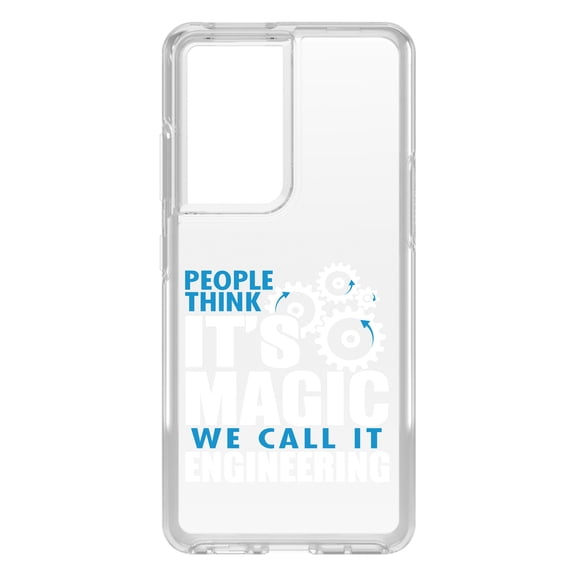 DistinctInk Clear Shockproof Hybrid Case for Galaxy S21 ULTRA 5G (6.8" Screen) - TPU Bumper Acrylic Back Tempered Glass Screen Protector - People Think It's Magic It's Engineering