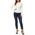 thumbnail image 2 of INSPIRE CHIC Women's Casual Round Neck Puff Long Sleeve Button Decor Peplum Blouse M White, 2 of 5