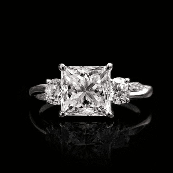Diiro Princess Moissanite Engagement Ring for Women 925 Sterling Silver Wedding Bridal Ring Side Stone Round Moissanite with Twisted Pave Band