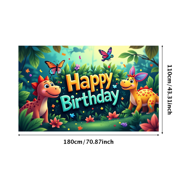 LUUFILx Dinosaur Jungle Happy Birthday Backdrop Banner for Kids Party Supplies Decorations with Cute Cartoon Animals Ideal Background for Photography Props