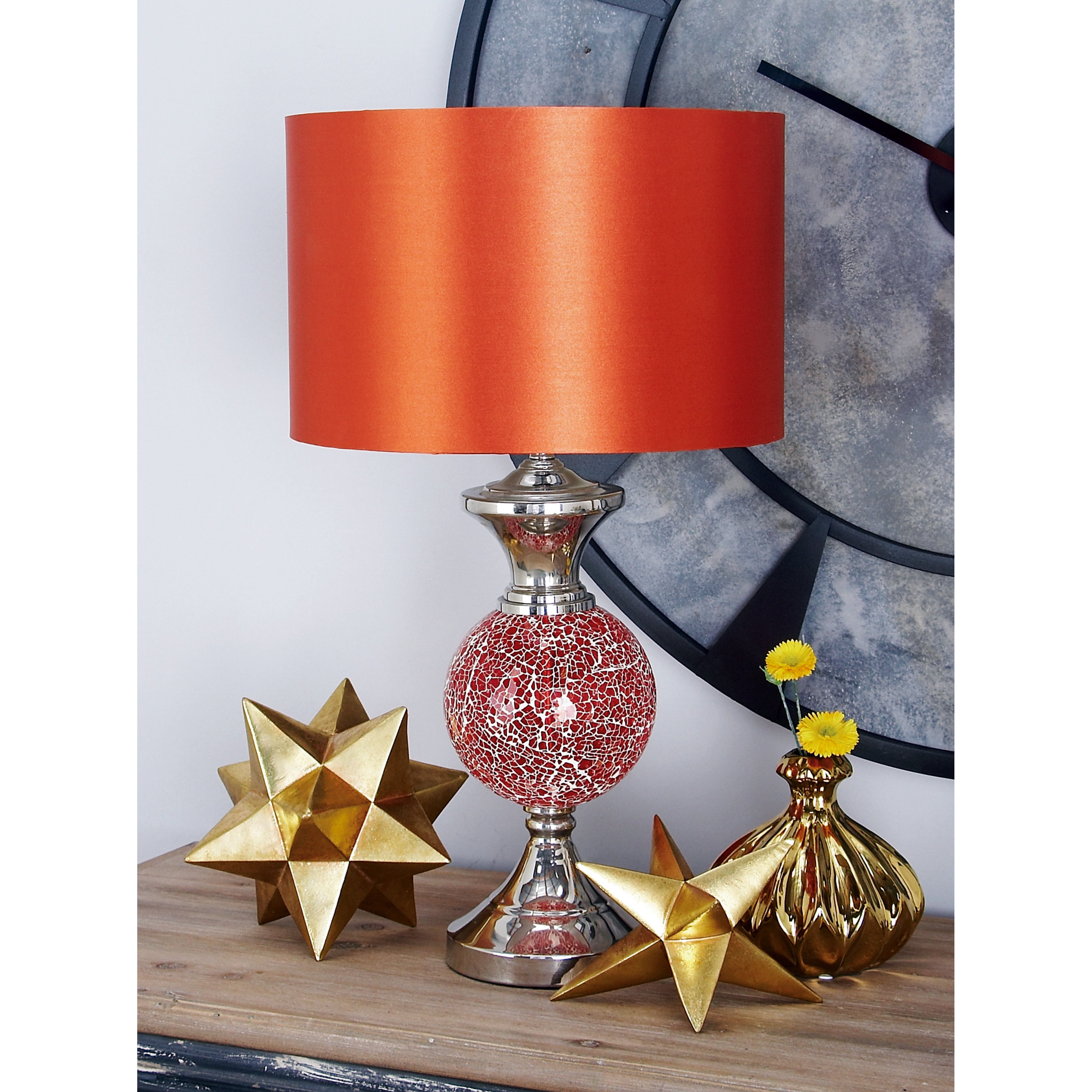 DecMode Red Glass Glam Table Lamp 25", Set of 2