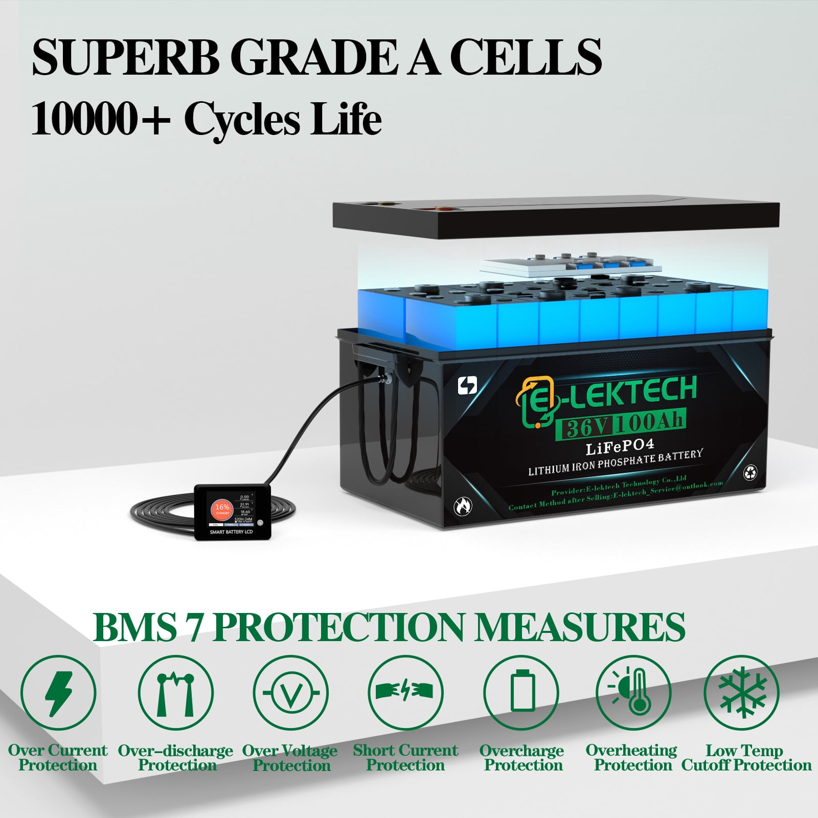 36V 100Ah Golf Cart LiFePO4 Lithium Battery, 8000+ Deep Cycles, 200A BMS, 3840Wh Energy, Perfect for Off-Grid, RV, Solar Power System, Home Backup