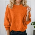 thumbnail image 2 of HNMKIU Plus Size Loose Fit Solid Color Round Neck Long Sleeve Pullover Sweater Warm Womens Cardigan Sweaters for Winter Cozy Orange,XXXL, 2 of 4