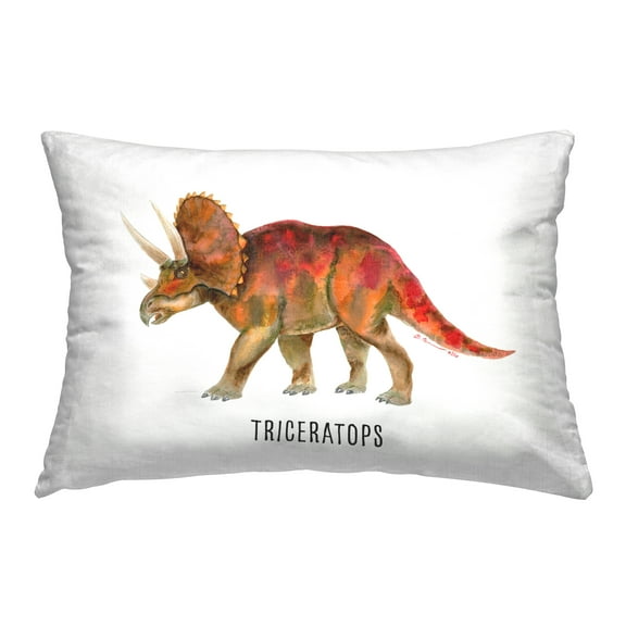 Stupell Industries Triceratops Dinosaur Learning 14" x 20" Animals Print Polyester Throw Pillow, Zip Closure 1 Count
