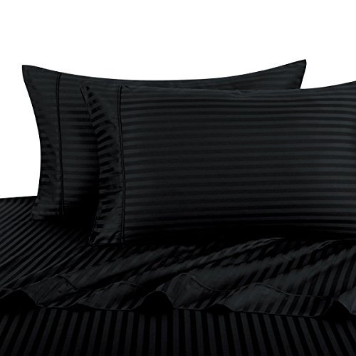Taies d'Oreiller Taille King Rayées Noires, 2 Pcs Taies d'Oreiller, 100 % Coton, 300 Fils, Rayé Satin, par Royal Hotel