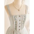 thumbnail image 4 of Apricot Vintage Floral Embroidered Pleated Square Neck Spaghetti Strap Casual Short Dress, 4 of 8