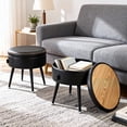 thumbnail image 3 of Round Faux Leather Storage Ottoman, Stitched Upholstered Vanity Stool with Steel Legs, Multi-Purpose Footrest Bench for Bedroom and Living Room, 3 of 8