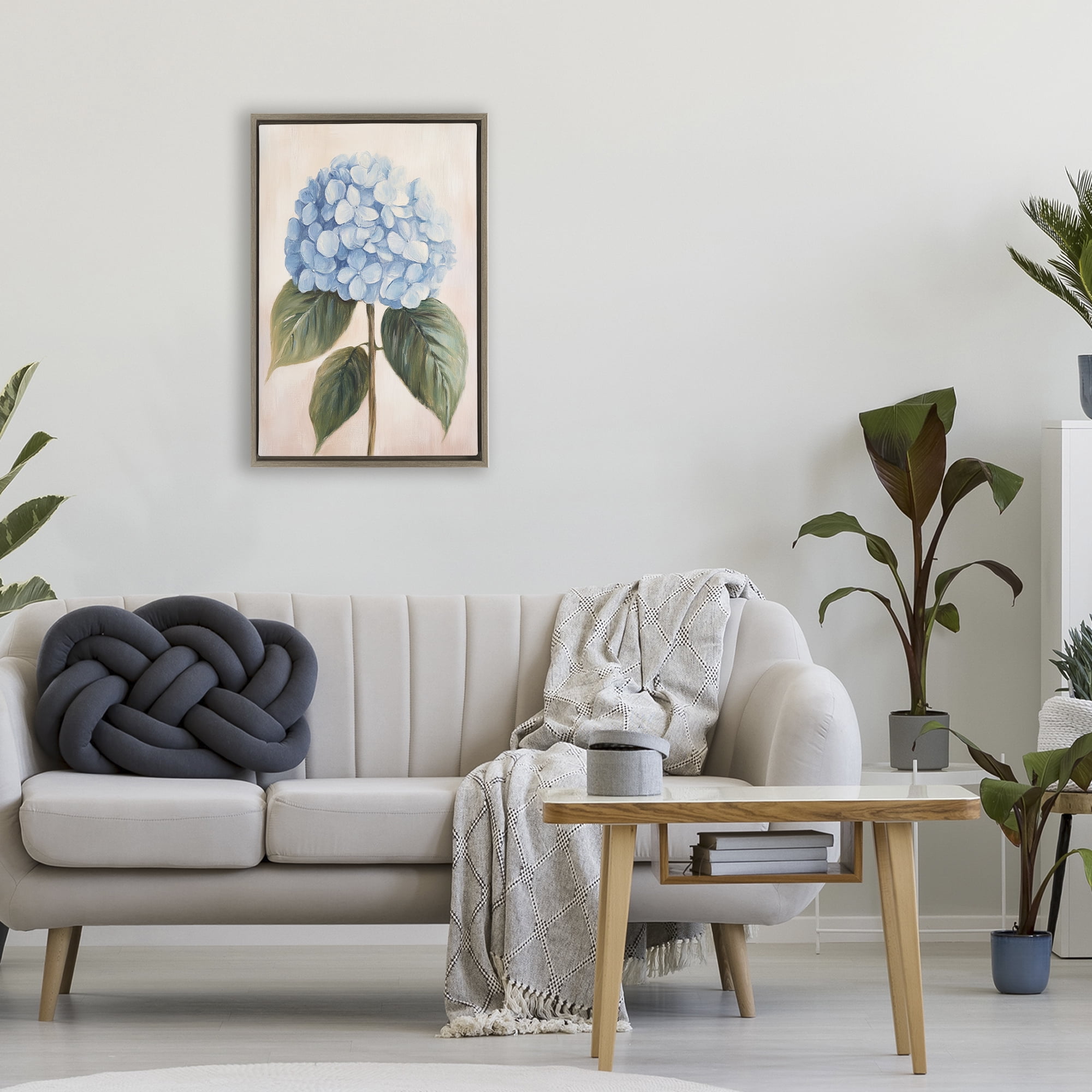 Stupell Industries Baby Blue Hydrangea Brown Framed Floater Canvas Wall Art, design by Petal Prints Design