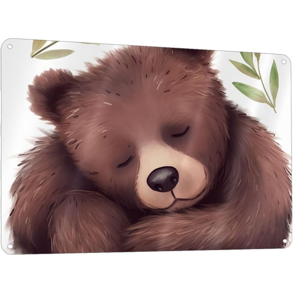 Baby Bear Sleeping Metal Tin Sign Vintage Metal Wall Art Posters Prints Funny Novelty Wall Decor Sign For Bathroom Bedroom Kitchen Bar Office 12x8 Inch