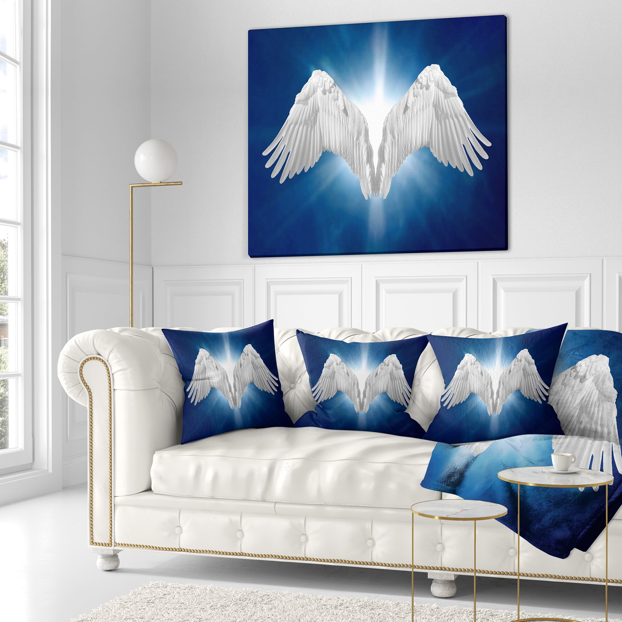 Designart Angel Wings on Blue Background - Abstract Throw Pillow - 18x18