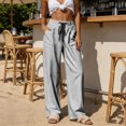 thumbnail image 2 of Uaswgudfs Women's Striped Wide Leg Pants, Elastic Waist Drawstring Pockets Full Length Casual Trousers for Beach Vacation Daily Lounge Wear, 2 of 9