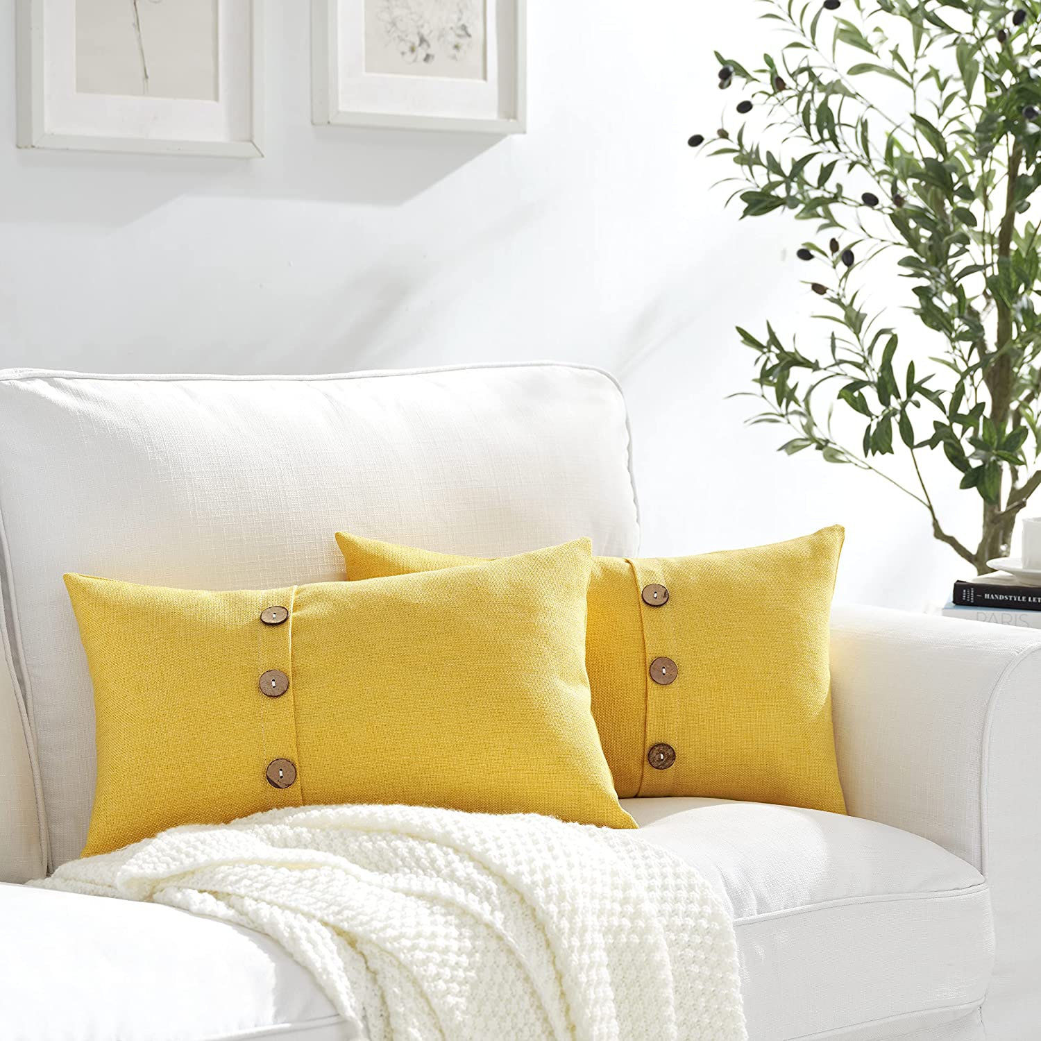 Set of 2 Yellow Lumbar Pillow Covers 12 x 20 Summer Pillow Covers with