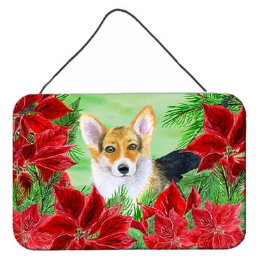 Carolines Treasures CK1291DS812 Pembroke Corgi Poinsettas Wall or Door Hanging Prints  8x12 multicolor