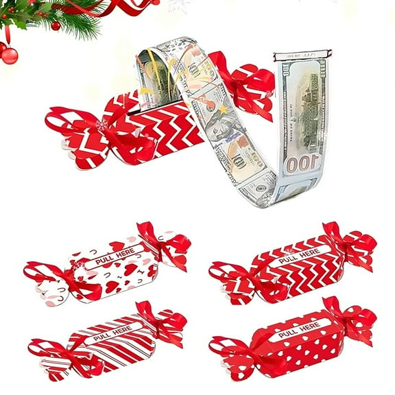 Dserfhy Christmas Surprise Money Pull Pouch Candy Shape Pull Out Money Gift Holder for Kids Adults DIY Christmas Money Box for Cash Gift Pull