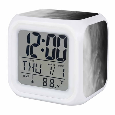 Alarm Clocks Black Beach Waves Digital Clock 7 Color LED Night Light Silent Non-Ticking Battery Operated Ombre Ocean Cube Clocks Decorative for Bedroom Bedside Living Room Office School Decor