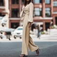 thumbnail image 2 of Mujeres con cuello en V Manga larga Tops Pantalones largos Dos piezas Conjunto sólido Traje casual Wmkox8yi bvn3102, 2 of 9