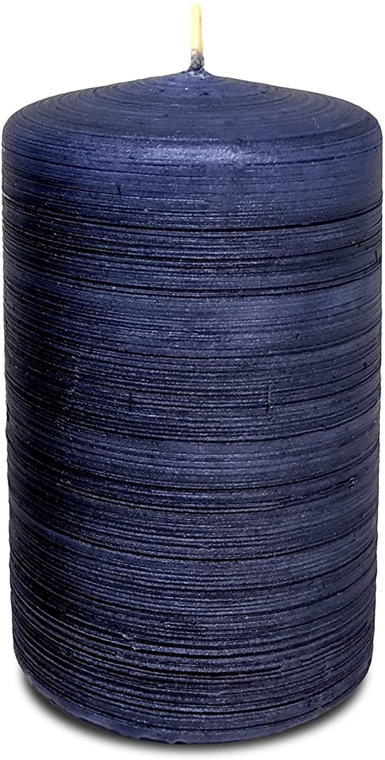 Hyoola, 2.4 x 4 Unscented Navy Blue Brushed Metallic Rustic Pillar Candles, Paraffin Wax with Cotton Wicks, 6-Pack