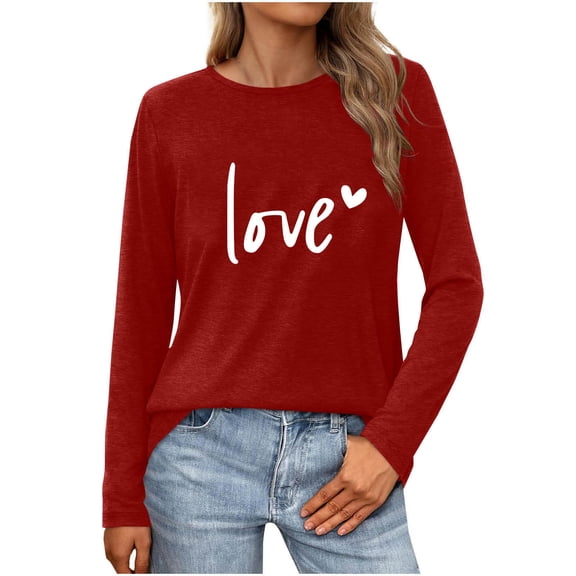 yievot Women's Valentine's T-Shirt Long Sleeve Love Heart Printed Graphic Tees Tops