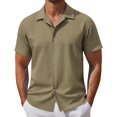 thumbnail image 2 of Men's Short Sleeve Shirt Lightweight Casual Button down Top for Summer,Beach Vacation,Breathable Hollow Out Texture Shirt for Men Khaki L, 2 of 9