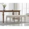 thumbnail image 2 of Kmax 45.3" Upholstered Dining Room Bench, Rustic Living Room Ottoman Bench with Carved Pattern & Rustic White Brushed Rubber Wood Legs, Beige, 2 of 14