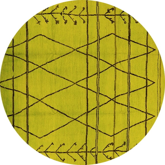 Ahgly Company Indoor Round Oriental Yellow Industrial Area Rugs, 8' Round