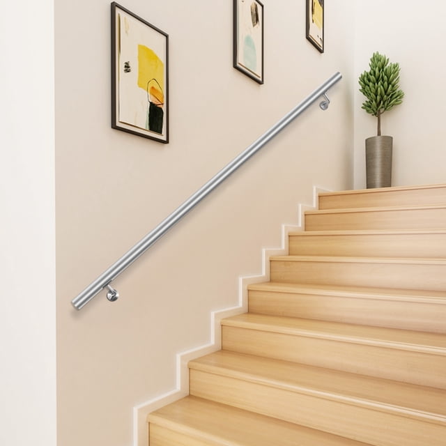 VEVOR 4 feet Stair Handrail Stainless Steel Wall Stair Rail Indoor Stairway Railing Straight Grab Wall Bars Rails 1.97" Tube Diameter Interior Stair Hand Rail