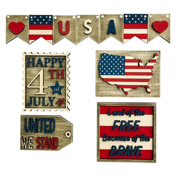 Bouanq 11 Pieces 4th of July Tiered Tray Decor Independence Day Decorations Patriotic Garland Red White Blue Wooden Signs Farmhouse Rustic Decor Items for Home Memorial Day Party Decorations