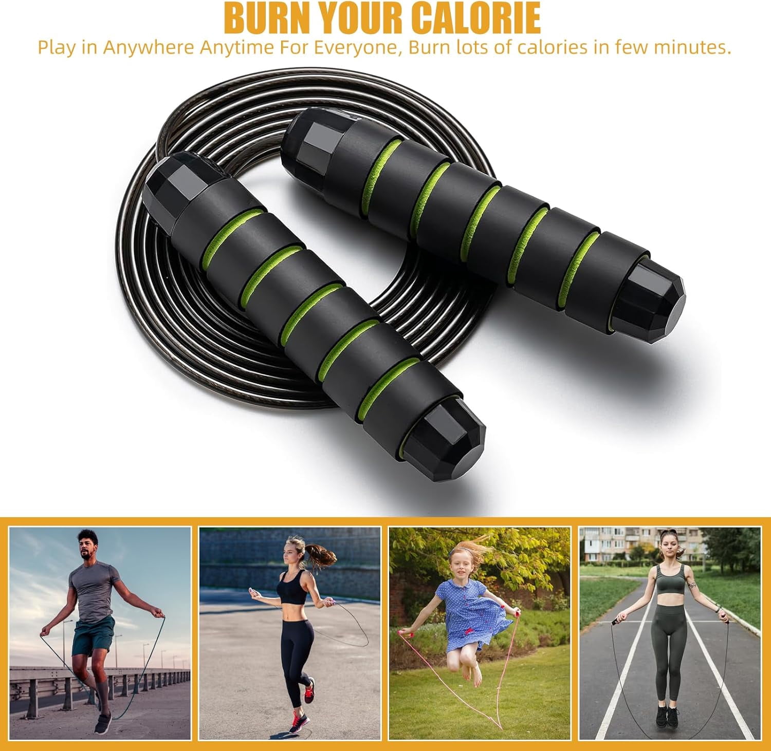 Adjustable Jump Ropes for Fitness, Tangle-Free Jumping Rope, Swivel Speed Skipping Rope with Comfortable Foam Handles, Steel Workout Jump Ropes for Women Men Home Gym Exercise & Slim Body