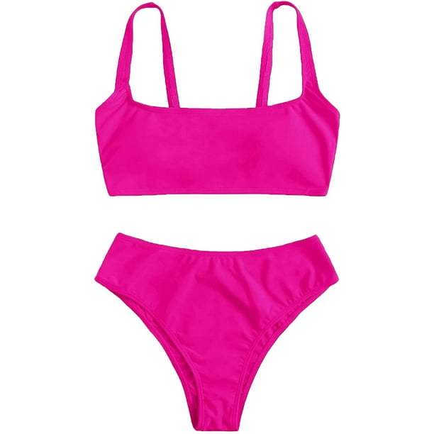 Ensemble De Maillots De Bain Pour Femmes Couleur Unie Col Rond Taille