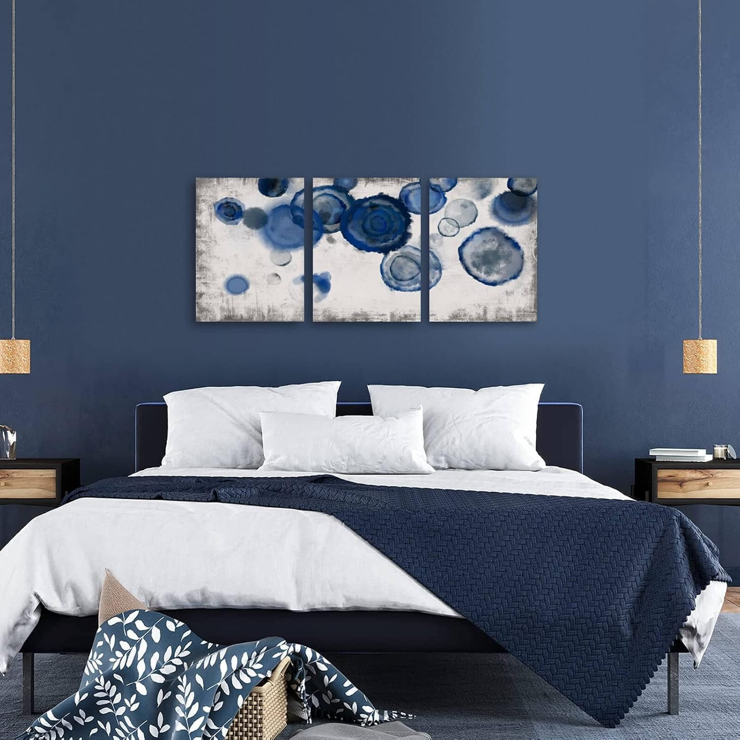 Abstract Watercolor Wall Painting Pictures for Bathroom Wall Decor Navy Blue Canvas Prints Blue and White Wall Art for Bedroom Kitchen Office 12"x16"x3p