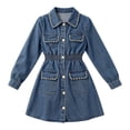 thumbnail image 3 of OGLCCG Girls Summer Denim Dress Long Sleeve Lace Hem Button Down Jean Shirt Dresses Trendy Kids A Linen Mini Dress Size 1-12, 3 of 7