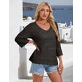 thumbnail image 3 of Drvitor Beach Cover Up for Women Summer Hollow V-Neck Crochet Tops Casual Loose 3/4 Sleeve Swimsuit Cover Up, 3 of 7