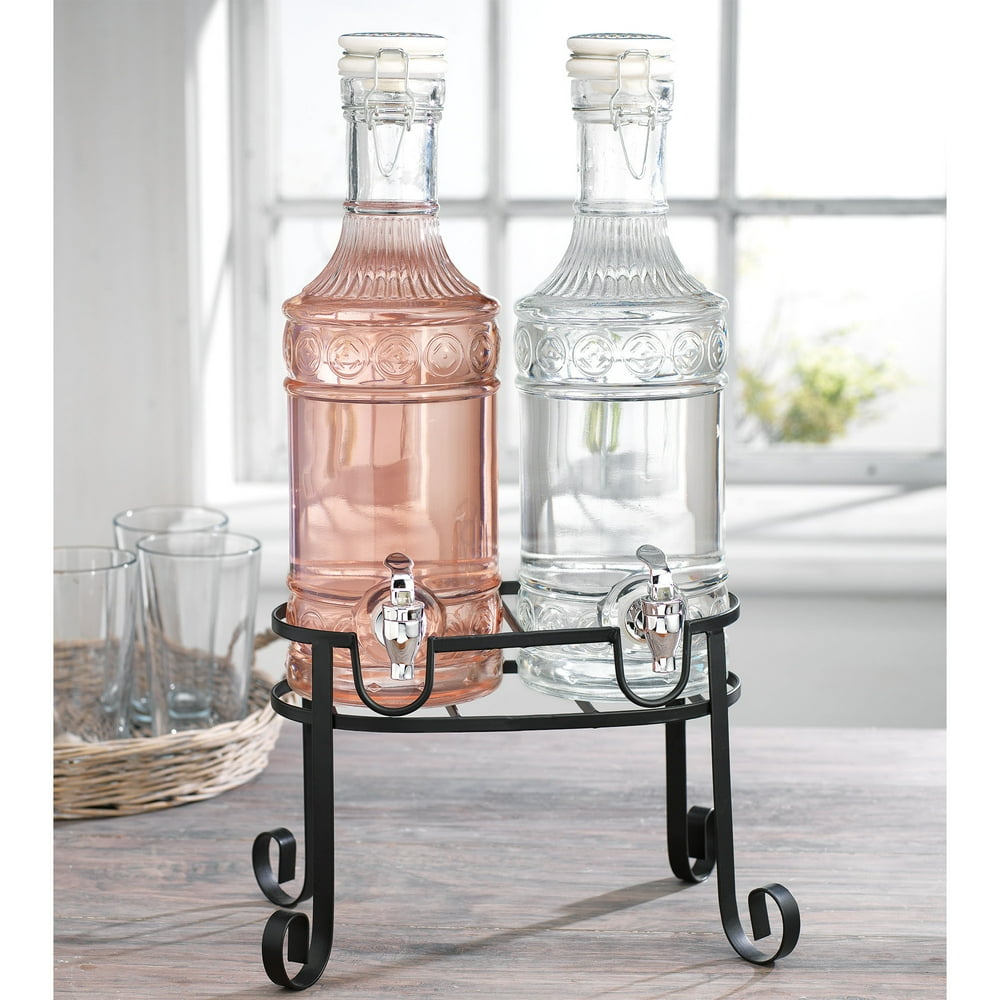Elegant Double Glass Beverage Dispenser, 2.2 quarts each