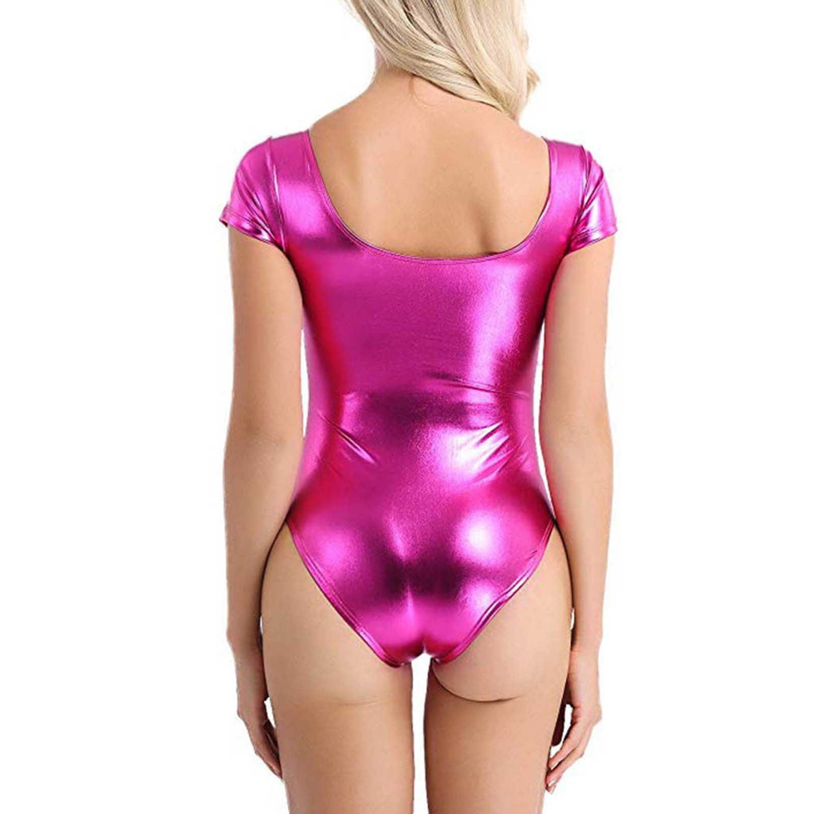 CLZOUD Womens Lingerie Hot Pink Pu Women's Wetlook Body