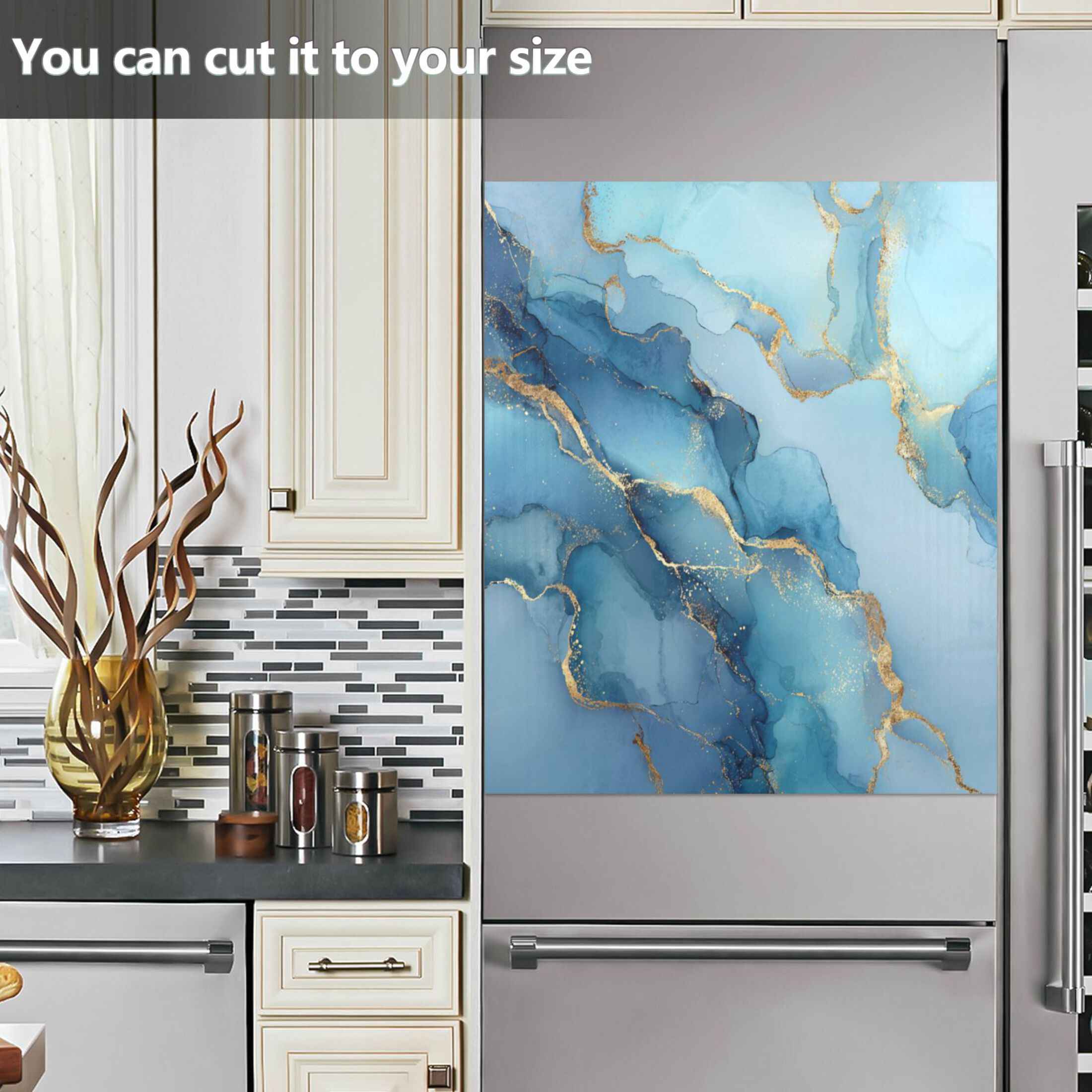 Dishwasher Magnetic Refrigerator Magnet Cover Sticker Home Decorative 23"x26" Light Blue Gold Marble Pattern