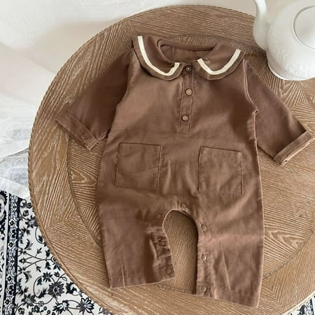

DanceeMangoo Autumn New Baby Long Sleeve Navy Collar Romper Boy Girl Newborn Casual Jumpsuit Cotton Infant Toddler Corduroy Clothes