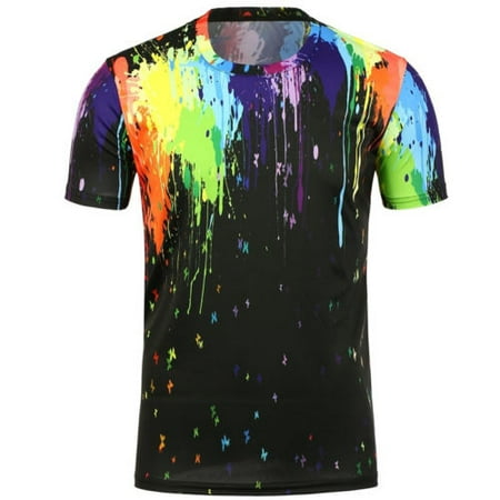 Mens Paint Splatter 3D Painting Short Sleeve Graphic T ...