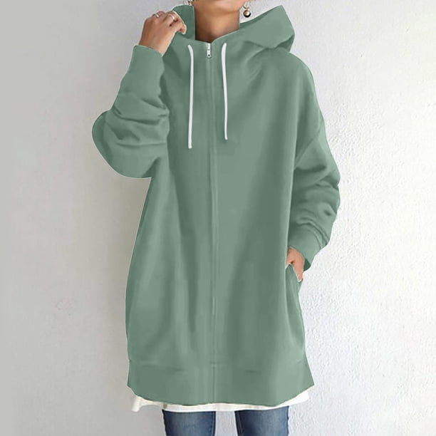 Puntoco Coat Sudadera con capucha para mujer Cremallera Manga larga Sudaderas Abrigo largo tops con bolsillos Liquidación Puntoco Puntoco-1