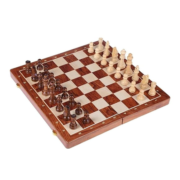 Large Wooden Folding Chess Set Felt Bottom Game Board 39cmx39cm Interior Storage