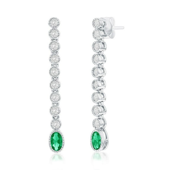 Beaux Bijoux Created Emerald Dangling Earrings in Sterling Silver - Oval & Round Simulated Diamond CZ for Women - Hypoallergenic Earrings for Her