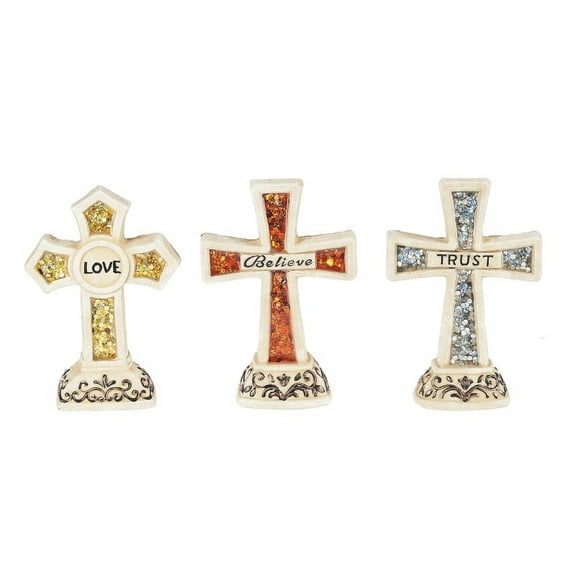 Love Believe and Trust Mosaic Cross Set - By Ganz (3 Crosses)