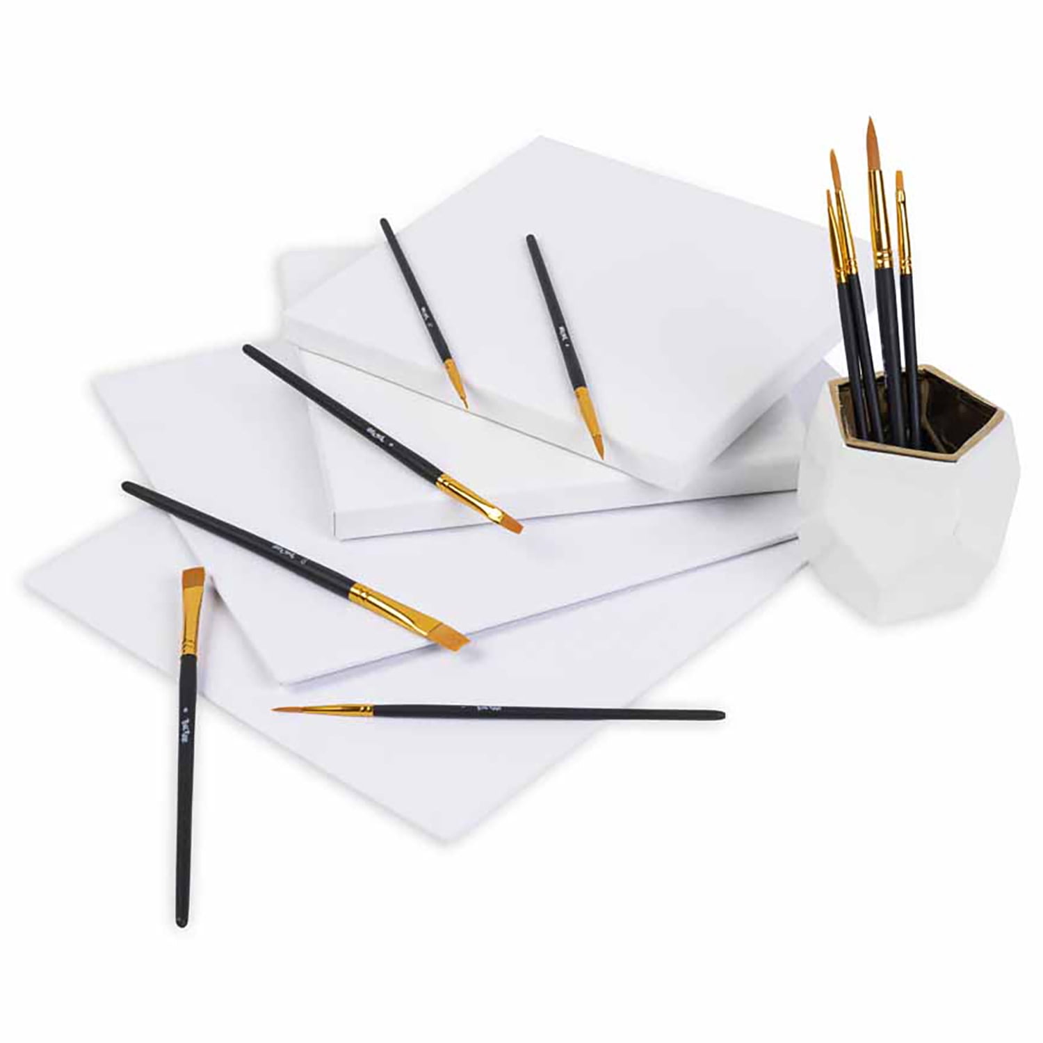 Brea Reese: Brush Set: Value Pack - 10pc - Gold Taklon Bristles, Storage Pouch, Perfect for Watercolor & Acrylic Paints, Adult Art Supplies