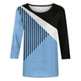 thumbnail image 4 of Pompotops Mode Décontractée pour Femmes, T-shirt à Manches 3/4, Col Rond, Couture Contrastée, Liquidation, 4 of 4