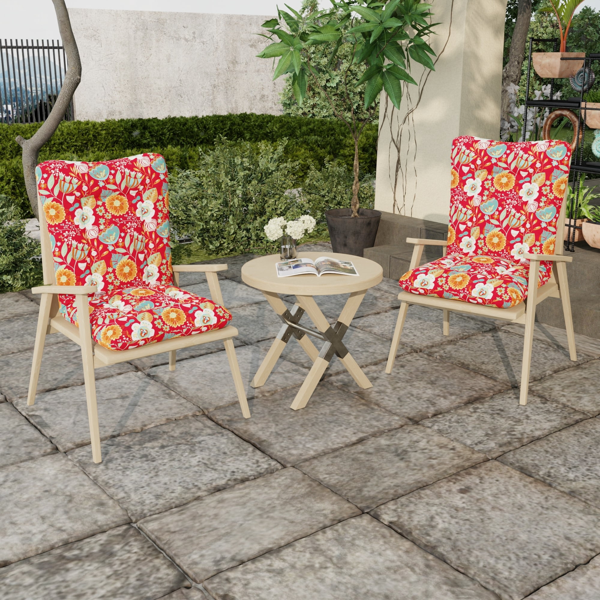 Jordan Manufacturing 38" x 21" Avianna Saxony Red Floral Rectangular Outdoor Wrought Iron Chair Cushion with Ties and Hanger Loop
