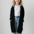 thumbnail image 2 of LTTVQM Girls Open Front Cardigan Long Sleeve Casual Fall Winter Loose Knit Sweaters Coat with Pockets Black 9-10 Years, 2 of 6