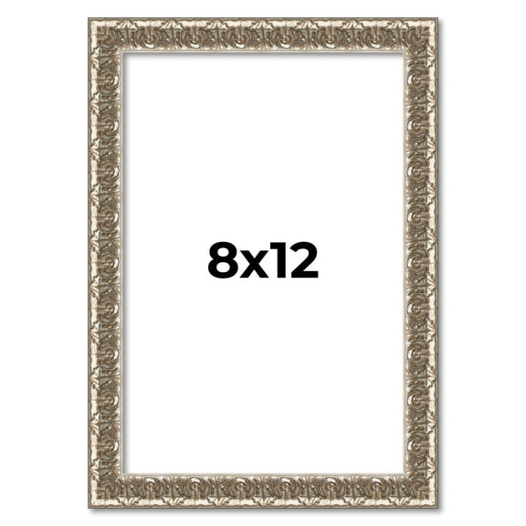 8x12 Frame Silver Versailles Ornate Solid Wood Picture Frame | 1 Inch Moulding Width | Interior