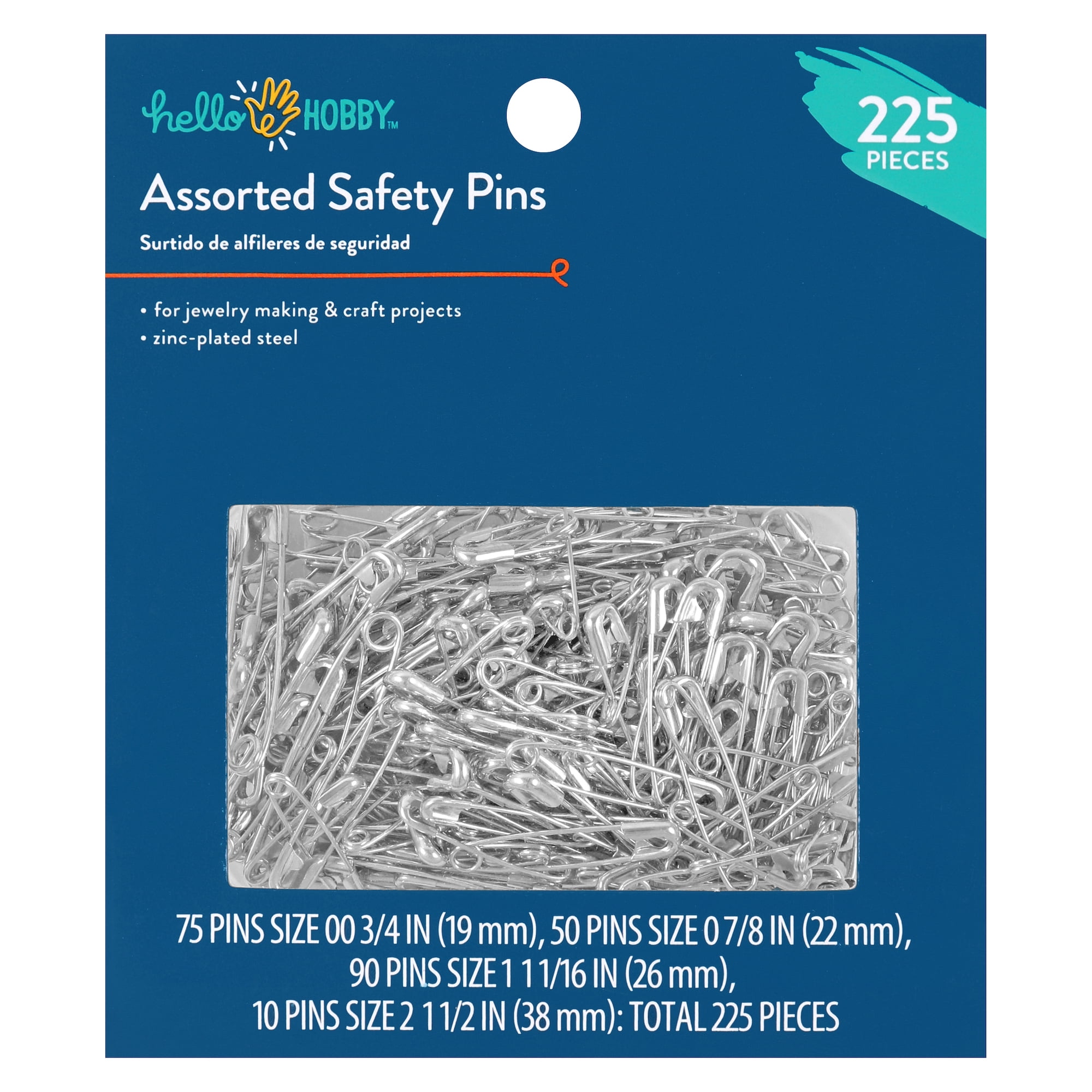 (2 pack) Hello Hobby Assorted Size Steel Safety Pins (225 Count)