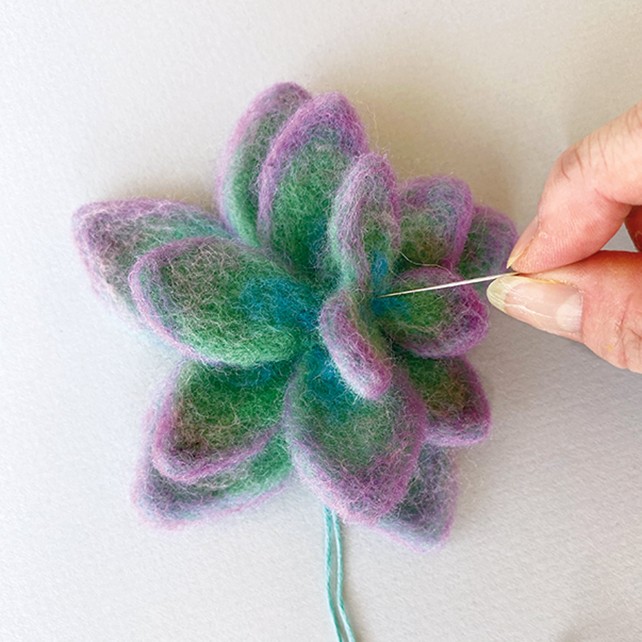 Hillfolk Needle Felted Succulent Kit with Wool Roving, Needle, Foam Block, and Pot